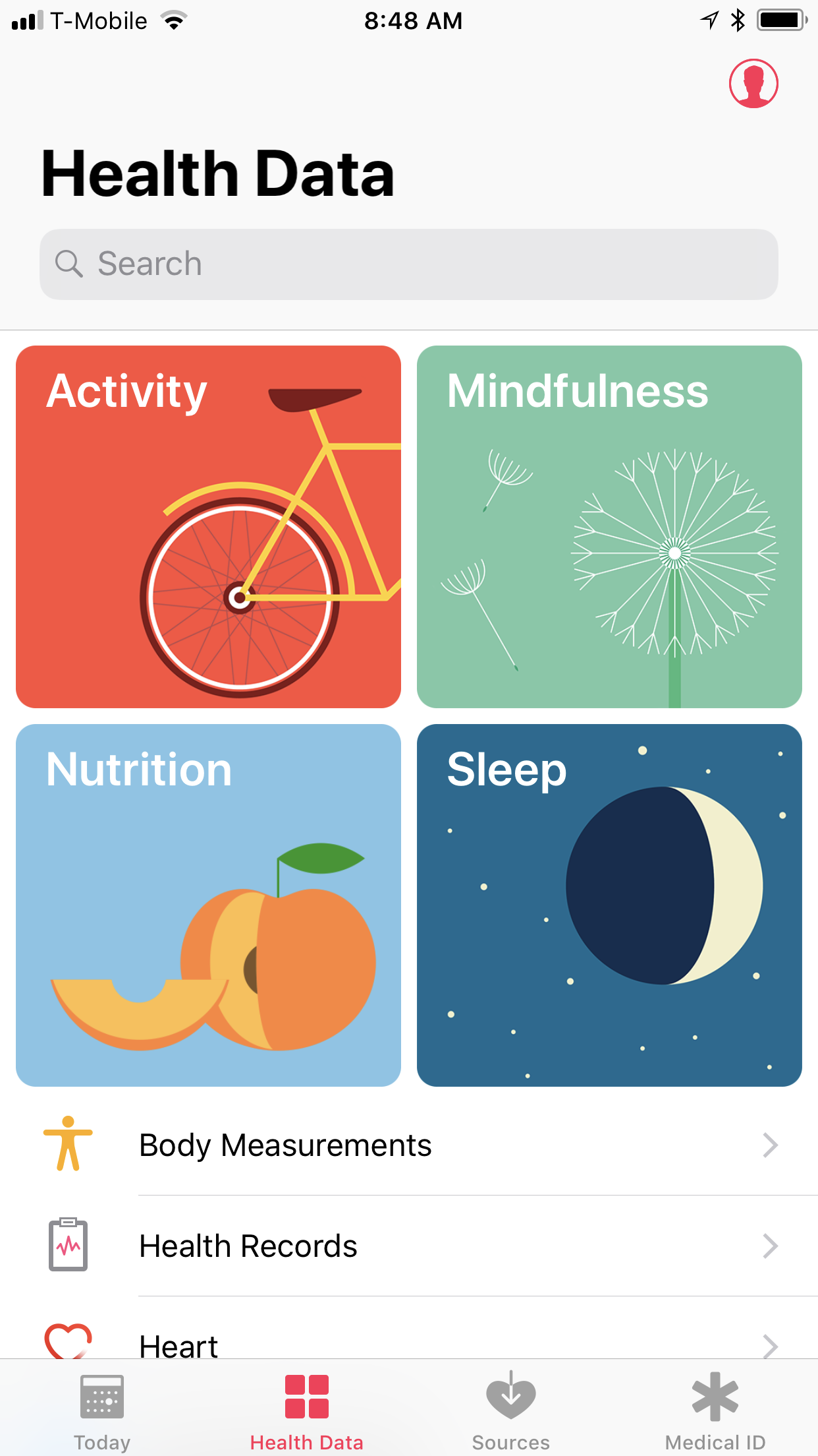 The 'Health Data' tab in Apple Health.