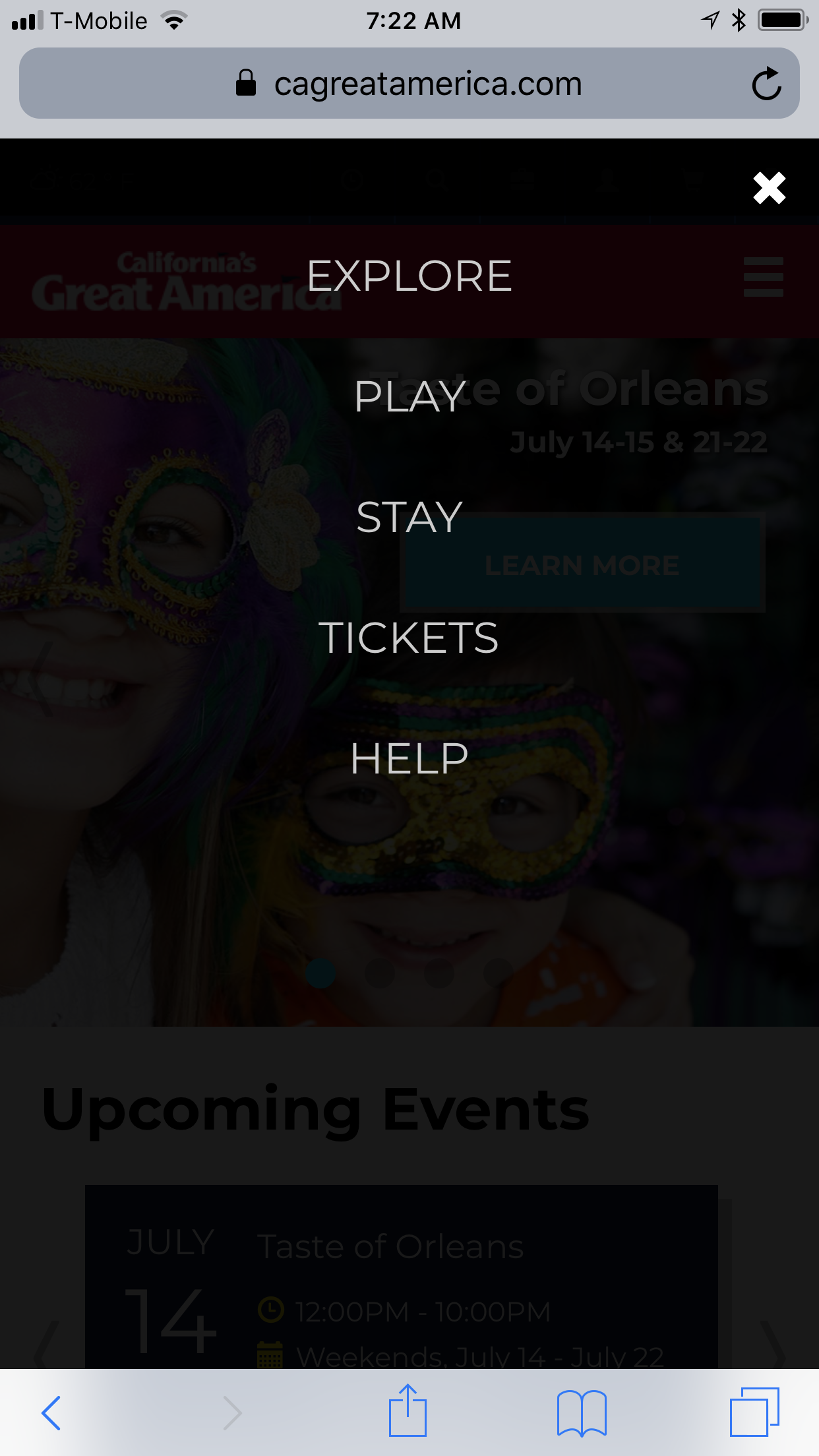California's Great America mobile navigation