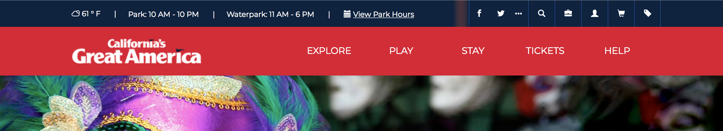 California's Great America website navigation