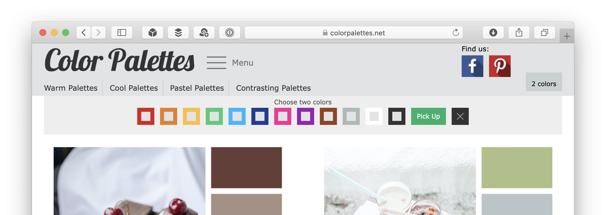 Color Palettes "choose two colors" menu