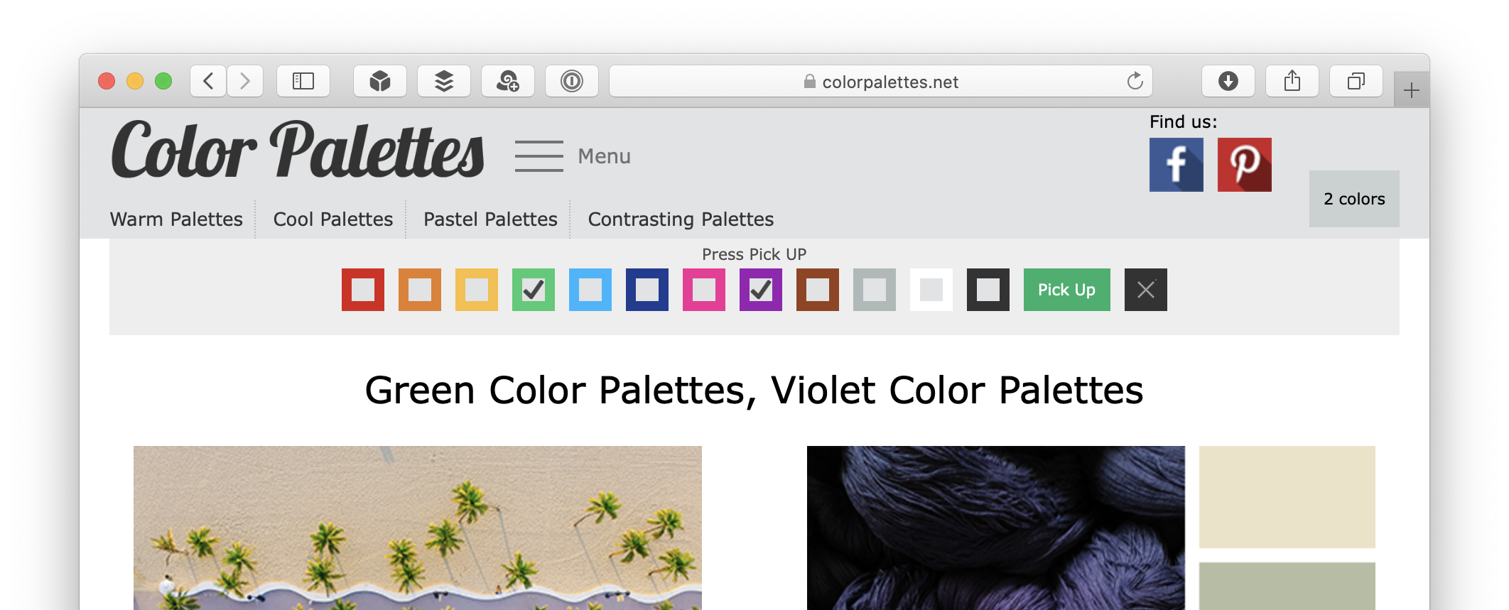 Color Palettes with two colors selected