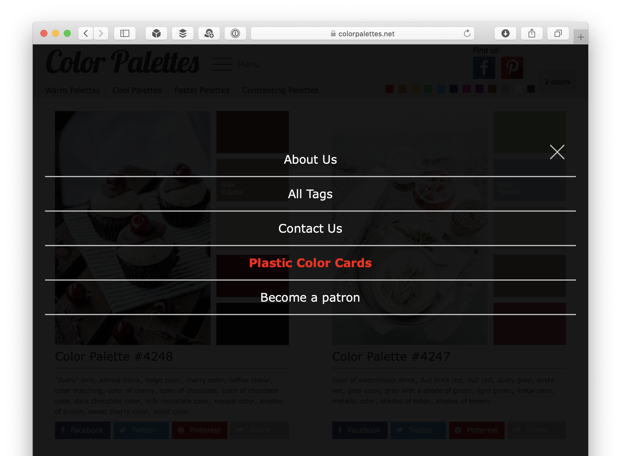 Color Palettes expanded menu