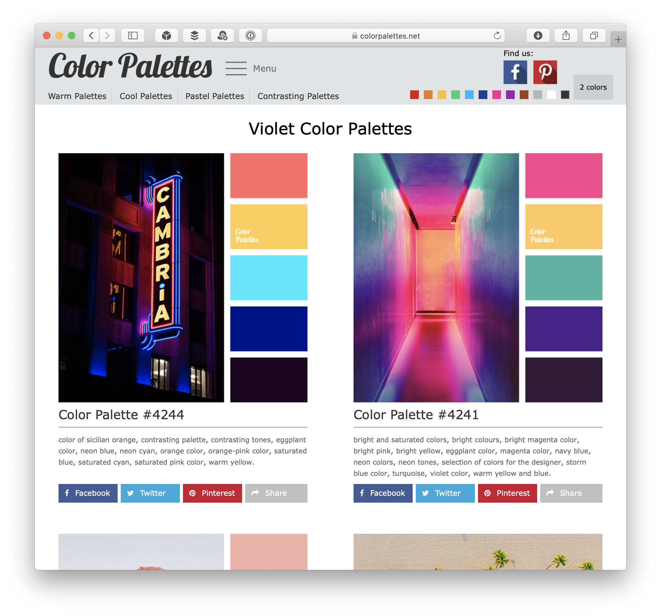 Color Palettes violet palettes page