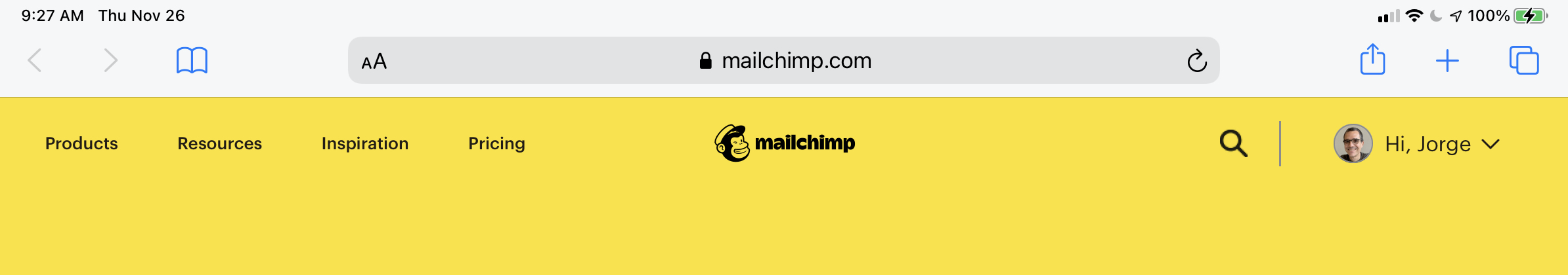 Mailchimp's marketing site primary navigation