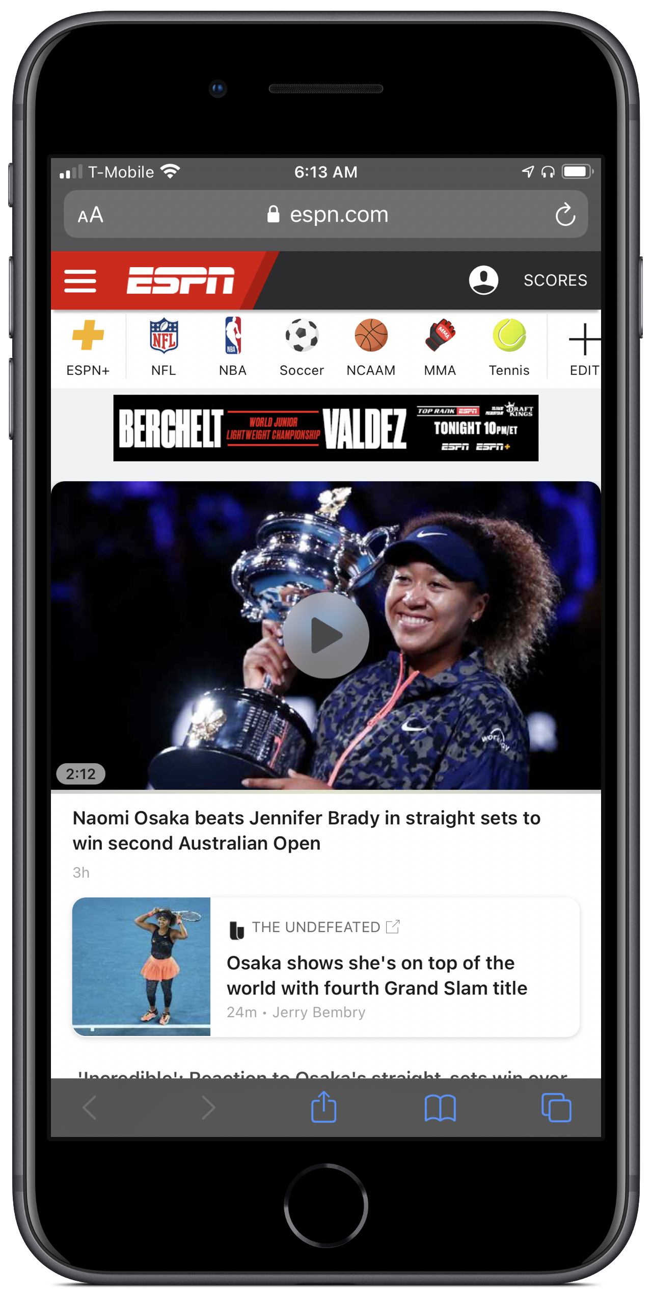espn.com on a mobile phone
