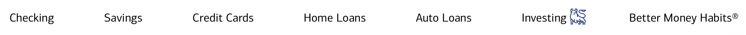 Navigation bar showing these options: Checking, Savings, Credit Cards, Home Loans, Auto Loans, Investing, Better Money Habits®