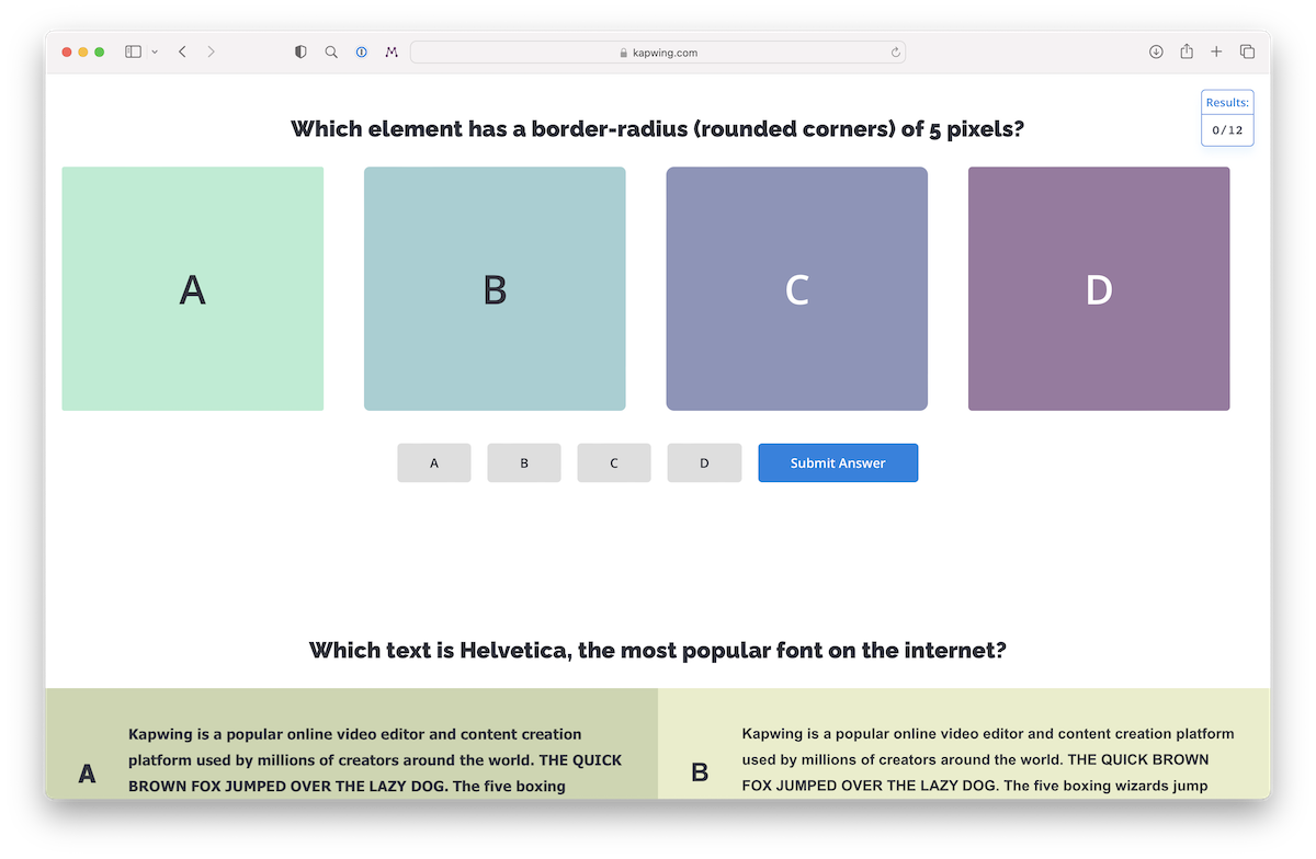 A section of the “Could You Be a Web Designer?” quiz